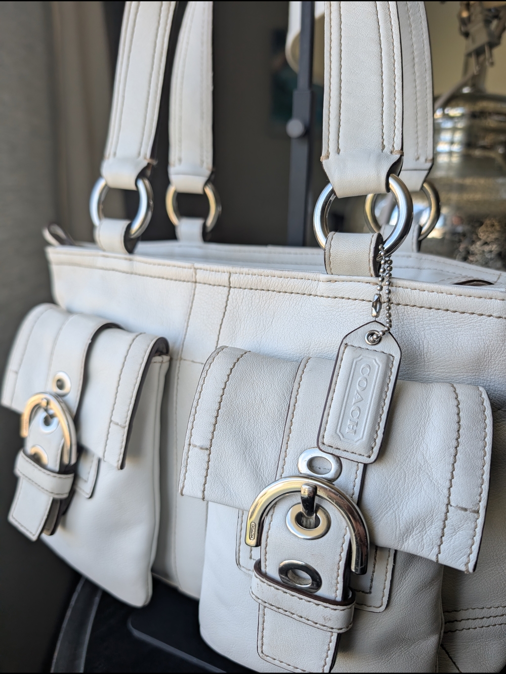 Vintage Coach Soho White Leather Shoulder Bag . Used In Great Condition.